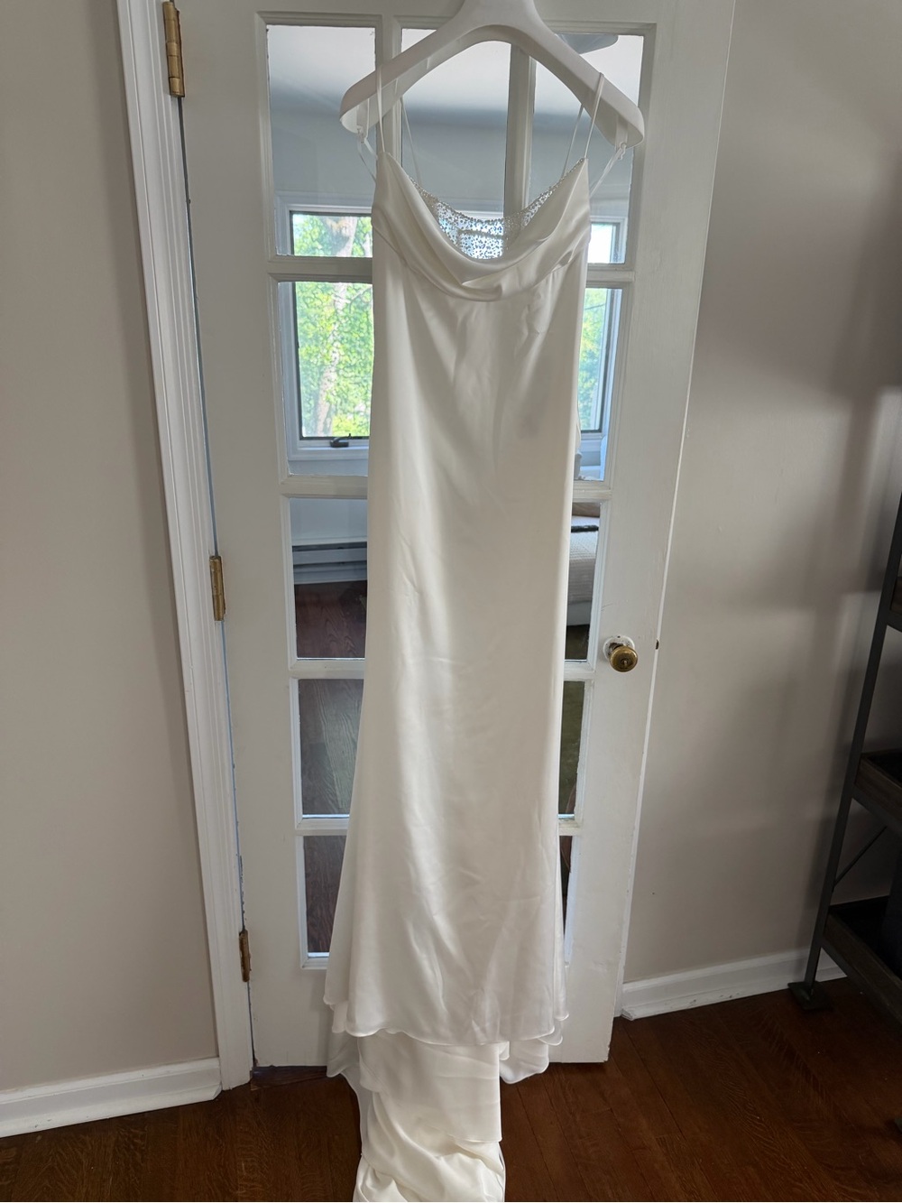 Pronovias Cream Satin Cowl Neck Slip Wedding Gown